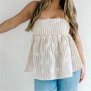 By Together Beige and White Strapless Blouse